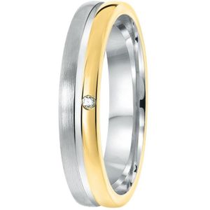 Lucardi Dames Vriendschapsring Pamplona zirkonia - Ring - Moederdag Cadeautje - Echt Zilver - Zilver en Goudkleurig