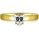 Lucardi Dames Ring hartvorm zirkonia Ring 14 Karaat Goud Geelgoud