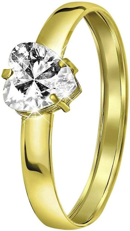 Lucardi Dames Ring hartvorm zirkonia Ring 14 Karaat Goud Geelgoud