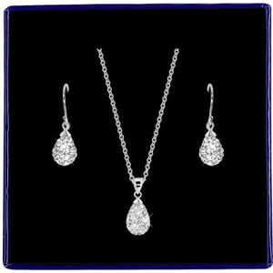 Lucardi Dames Zilveren set Druppel met Kristal - Cadeau Set - 925 Zilver - Zilverkleurig