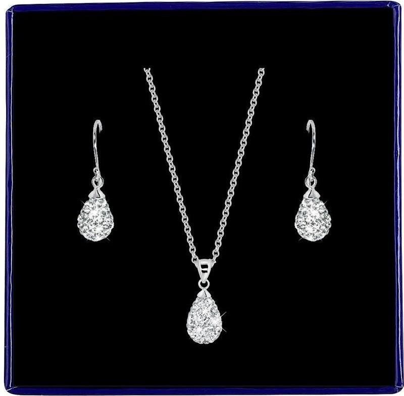 Lucardi Dames Zilveren set Druppel met Kristal - Cadeau Set - 925 Zilver - Zilverkleurig