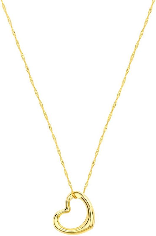 Lucardi Dames Ketting met hanger open hart rose - 9 karaat - Ketting - Cadeau - 46 cm - Geelgoud