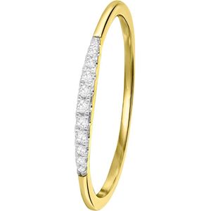 Lucardi Dames Ring met 11 diamanten 0,06ct - Ring - Cadeau - 14 Karaat Goud - Geelgoud