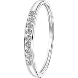 Lucardi Dames Ring met 9 diamanten 0,02ct - Ring - Cadeau voor vrouwen - 14 Karaat Goud - Witgoud