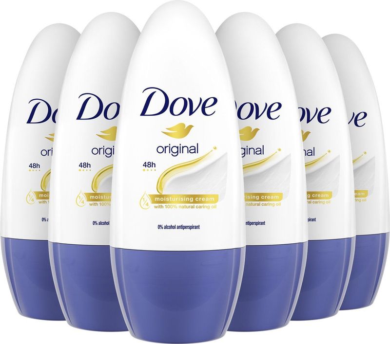 Dove Anti-Transpirant Deodorant Roller - Original - met 1/4 hydraterende crème van 100% natuurlijke oliën - 6 x 50 ml
