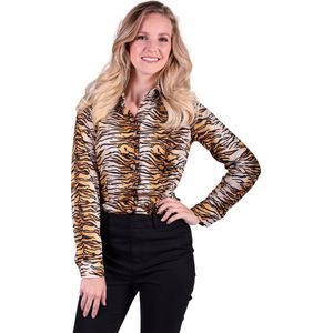 Disco Blouse Tijger Dames - Dames Blouse - Hippie Blouse - Disco Blouse - Tijger - Maat L