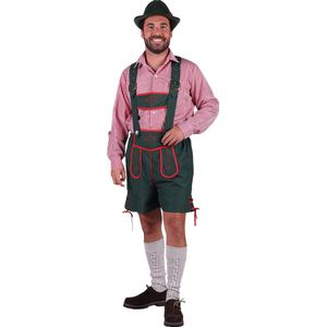 Oktoberfest Lederhosen & Overhemd Klaus Heren Set Groen - Oktoberfest Lederhosen Man - Oktoberfest Overhemd Heren - Rood-Wit - Maat XS