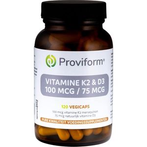 Proviform - Vitamine K2 100mcg & D3 75mcg - 120 Vegetarische Capsules - Bio-actief K2