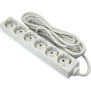 TCD - RA 6-voudig Stroomdoos - Wit - 5 Meter - 3x1,5qmm - Max. 3500W