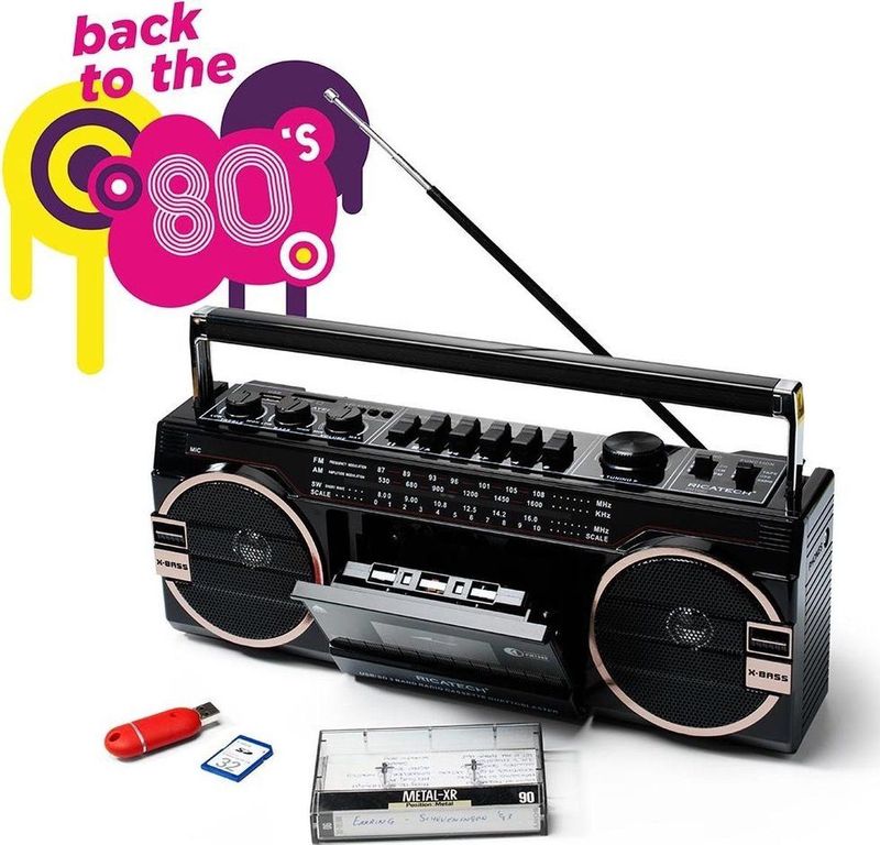 Ricatech PR1980 Ghettoblaster - Retro - Met Cassette Speler - USB en SD Poorten