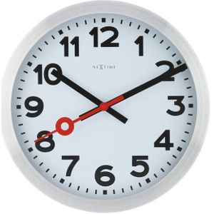 NeXtime - Wandklok - 35 cm - Geborsteld Alu - Wit - 'Station'