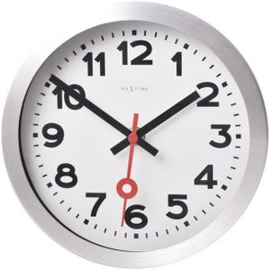 NeXtime - Wandklok/Tafelklok - 19cm - Geborsteld Alu - Wit- 'Station'