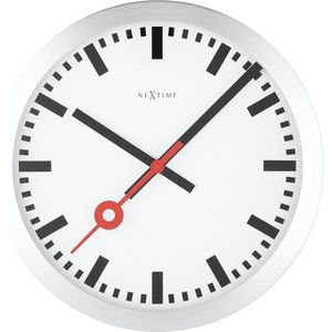 NeXtime - Wandklok/Tafelklok - 19cm - Geborsteld Alu- Wit-'Station'