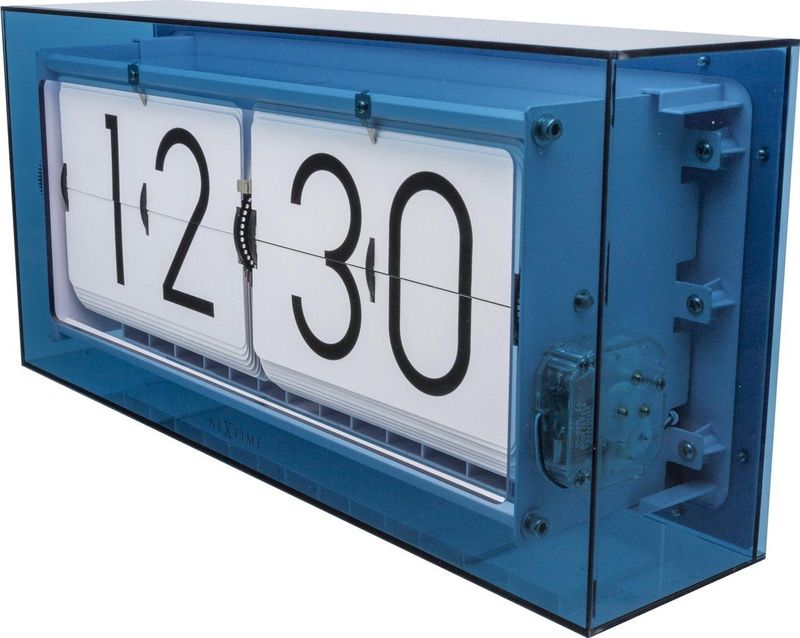 NeXtime - Tafelklok - 36 cm - Acryl- Blauw - 'Big Flip Clear'