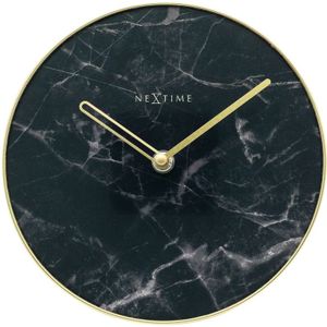 NeXtime - Stille Tafelklok - 20cm - Glas / Metaal - Zwart - 'Marble'