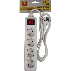 Benson Tafelcontactdoos - 4-voudig - Randaarde - Schakelaar - 1.5 meter - Wit