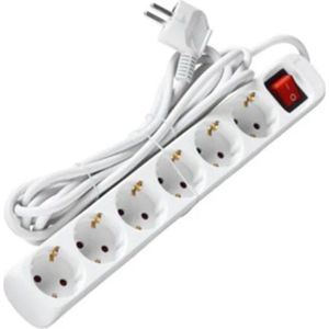 Benson Stekkerdoos - 6-voudig - Schakelaar - Randaarde - 5 meter - Wit