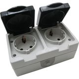 Benson Spatwaterdichte dubbele wandcontactdoos met deksel en randaarde - opbouw - IP44