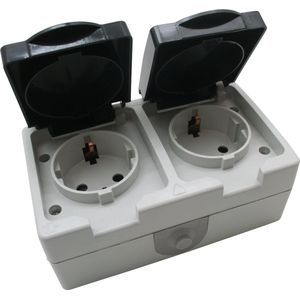 Benson Spatwaterdichte dubbele wandcontactdoos met deksel en randaarde - opbouw - IP44