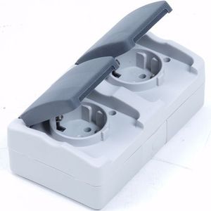 Benson Spatwaterdichte dubbele wandcontactdoos met deksel en randaarde - opbouw - IP44