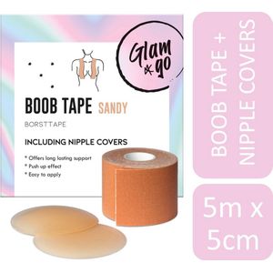 Glam & Go - Boob Tape - 5 Meter - Plak BH - Waterbestendig - Met 2 Siliconen Nipple Covers