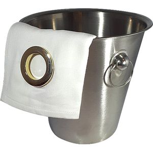 Wijnkoeler Servet met klikring Gouden Ring + Wijnkoeler met handvaten (21x22 cm) [IJsemmer - Bierkoeler - Champagnekoeler - Champagne Emmer - Metaal - Wijn Drank Emmer - Zilver Staal - Horeca Accessoires]