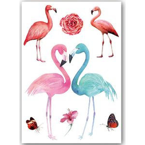Temporary Tattoo Flamingo (A5 formaat) [Neptattoo - Tijdelijke tatoeage - Nep Fake Tattoos - Water overdraagbare festival sticker henna outfit tattoo - Glitter tattoo - Volwassenen Kinderen Jongen Meisje]