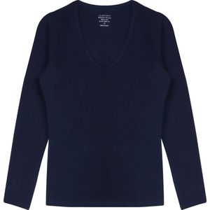 T-shirt - Navy - Katoen/Lycra - V-hals met Biesje