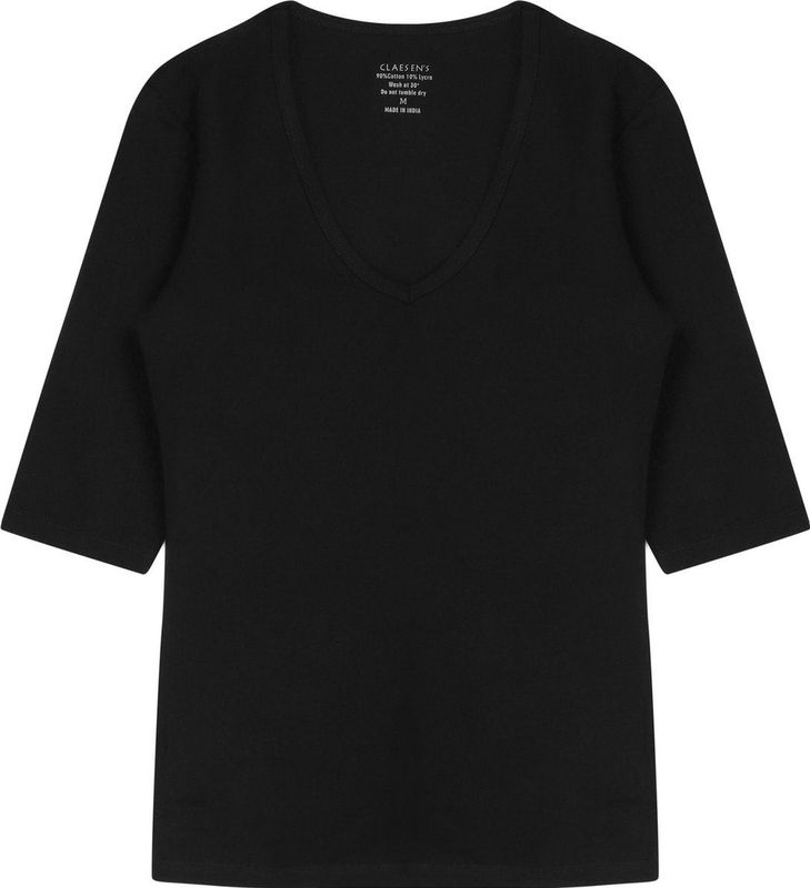 Claesen's - Basics - T-shirt - Zwart - 3/4 Mouw V-hals