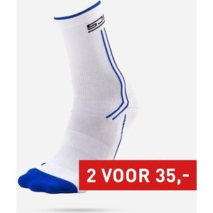 Sjeng Sports - Heren Sokken - Wit - Met Blue Neon Accent - Polygiene Behandeling