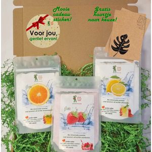 Brievenbus cadeau pakket Gezonde Limonade - 3 smaken naar keuze - 100% biologisch - suikervrij - duurzaam - verjaardag - succes - bedankt - Kerst - Sint - Sinterklaas