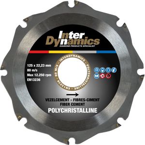 InterDynamics 350125 Polychristalline Standard Diamantdoorslijpschijf - 125 x 22,23mm - vezelcement