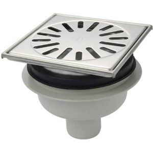 Doucheput Aquaberg 15x15cm Kunststof Opzetstuk Onderaansluiting met RVS Rooster en Reukslot