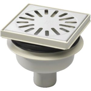 Doucheput Aquaberg ABS Vloerput ABS Opzetstuk RVS Rooster Onderuitlaat 50mm Verstelbaar 146x146mm PPC Reukafsluiter