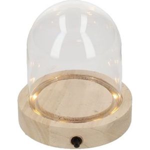 HBX Natural Living Decoratie stolp met LED verlichting - klein - houten plateau - D12 x H14 cm - presentatie stolpen