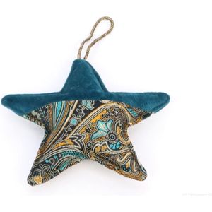 Hanger Ster Paisley 14x14cm fluweel/stof blauw Katoen Marleyn Kersthanger