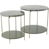 Light & Living Besut Ronde Bijzettafel - Marmer Groen/Goud/Glas - Set/2 - Ø42x45 + Ø52x50cm