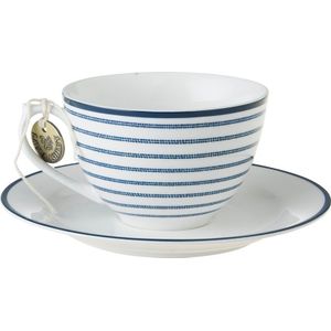 Laura Ashley kop en schotel Candy Stripe blauw 0,26 L