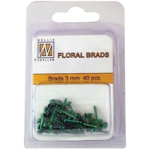 Nellie Snellen Floral Glitter Brads 3mm - 40stuks - Bottle Groen