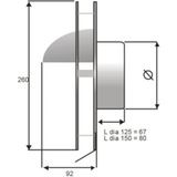 Overdruk ventilatierooster kappa 12.5 cm geborsteld rvs