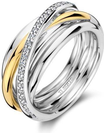 TI SENTO Dames Ring - 925 zilver - Zirkonia met geel verguld - Maat 18.50 mm / maat 58 - 12318ZY