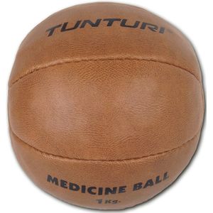 Tunturi Medicijn Bal - Medicine Ball - Wall ball - 1 kg - Kunstleder - Bruin - Incl. gratis fitness app