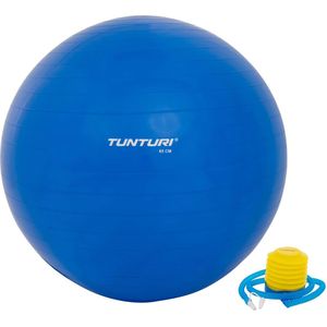 Tunturi Anti Burst Fitness bal met Pomp - Yoga bal 65 cm - Pilates bal - Zwangerschapsbal – 220 kg gebruikersgewicht - Incl Trainingsapp – Blauw