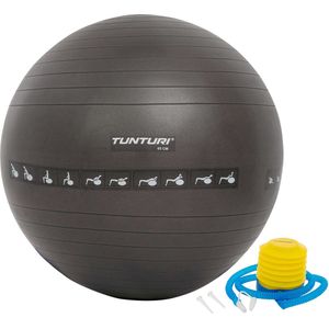 Tunturi Anti Burst Fitness bal met Pomp - Yoga bal 65 cm - Pilates bal - Zwangerschapsbal – 220 kg gebruikersgewicht - Incl Trainingsapp – Zwart