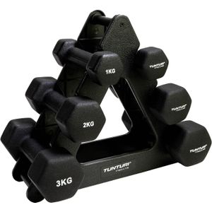 Tunturi Gewichten - Halterset - Dumbbell Set - Neopreen Dummbbells - 1 t/m 3kg - 3 Paar - Incl. gratis fitness app