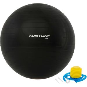 Tunturi Anti Burst Fitness bal met Pomp - Yoga bal 65 cm - Pilates bal - Zwangerschapsbal – 220 kg gebruikersgewicht - Incl Trainingsapp – Zwart