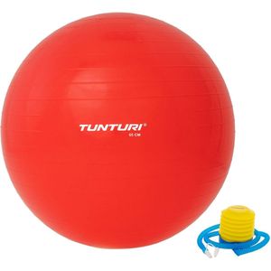 Tunturi Anti Burst Fitness bal met Pomp - Yoga bal 65 cm - Pilates bal - Zwangerschapsbal – 220 kg gebruikersgewicht - Incl Trainingsapp – Rood