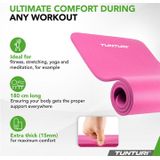 Tunturi NBR Yogamat met Draagtas - Fitnessmat Extra dik & zacht - Sportmat - Anti slip - 180x60x1.5cm - Incl Trainingsapp - Roze