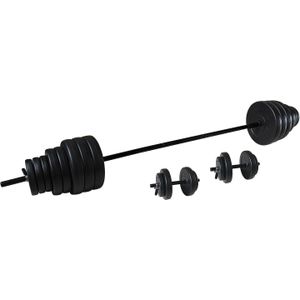 Tunturi Gewichten 50kg - Vinyl Halterset - Dumbbell set - 1 halterstang - 2 dumbbellstangen - incl. gratis fitnessapp