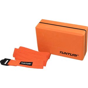 Tunturi Yoga Set - Yoga blok en Strap - Oranje/Zwart